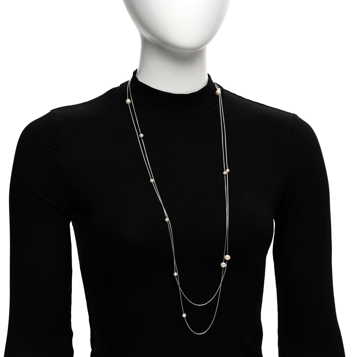 Sterling Silver Pearl Station Necklace 72"