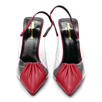 Saint Laurent Calfskin PVC Chica 115 Slingback Pumps 37.5 Red 2 of 7