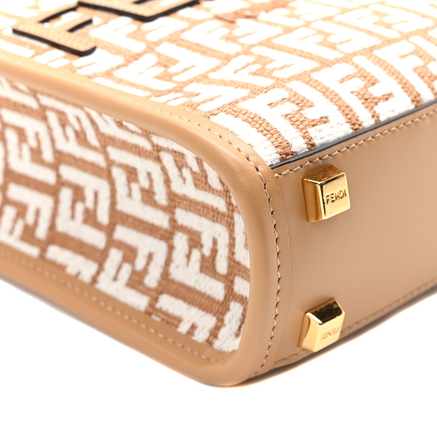 Fendi Raffia Chenille Vitello King Plexiglass Micro FF Mini Fendi Sunshine Shopper Tote Natural White Miele Scuro 8 of 9