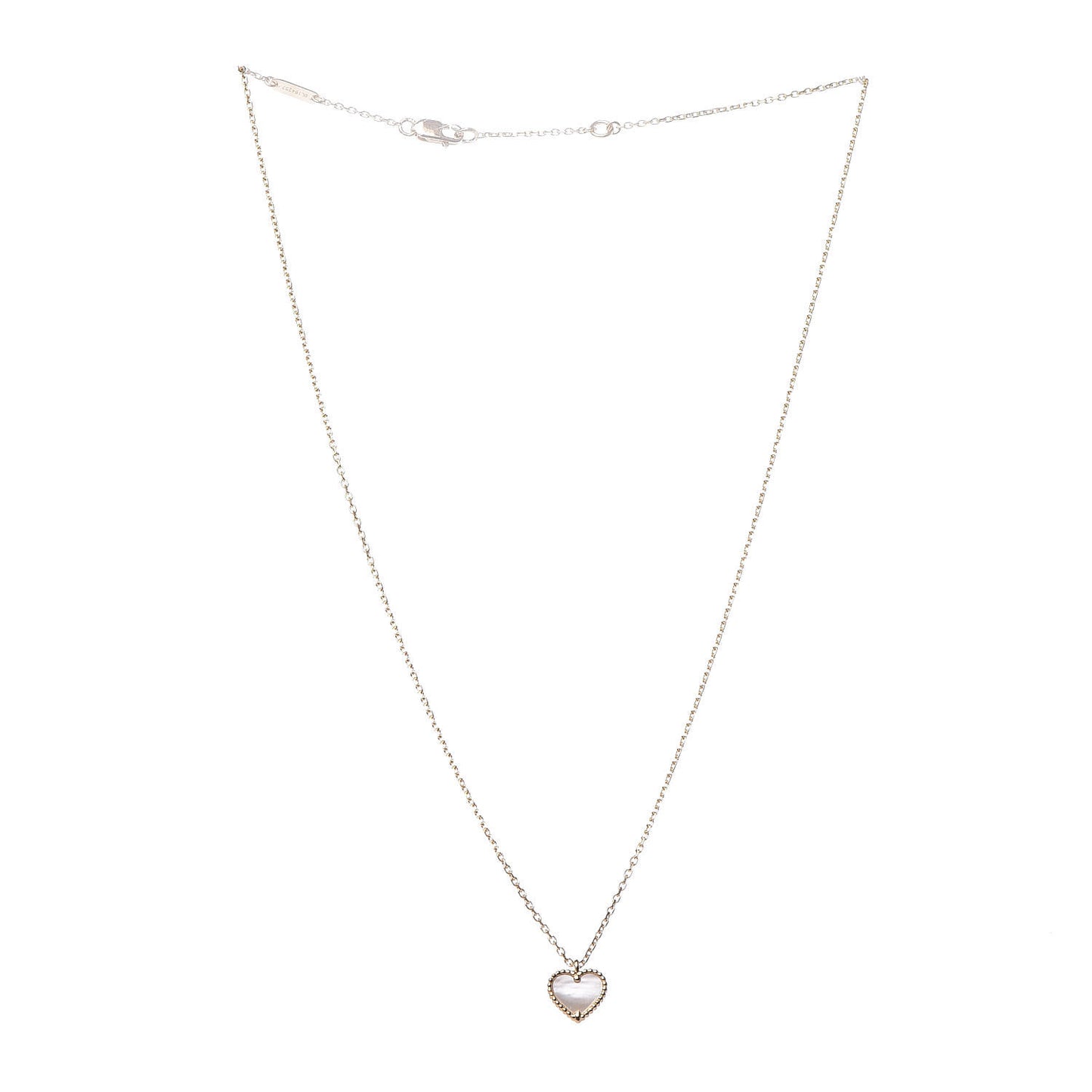 18K Yellow Gold Mother of Pearl Sweet Alhambra Heart Pendant Necklace