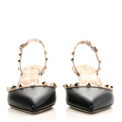 Valentino Garavani Calfskin Nappa Rockstud Slingback 60mm Pumps 36.5 Black Poudre 2 of 7