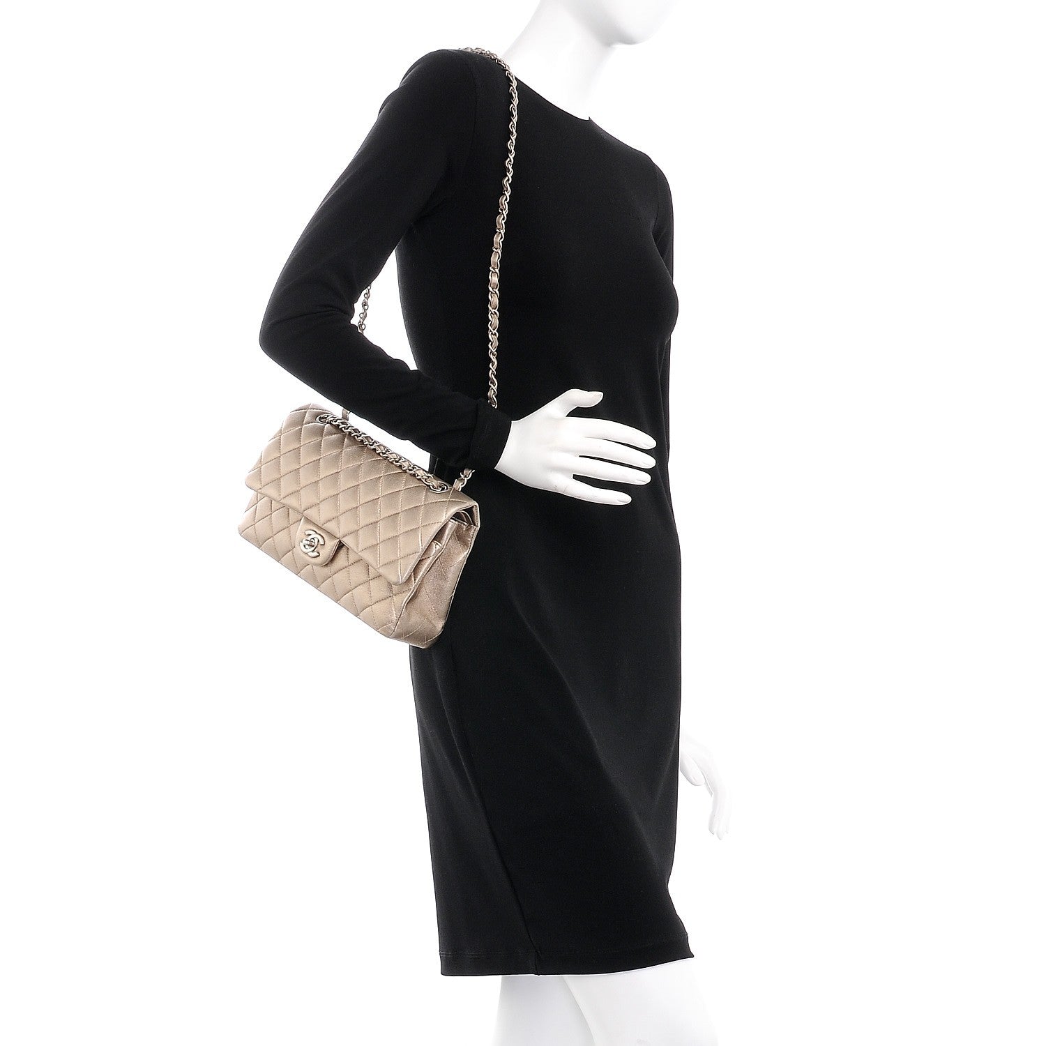 Chanel Metallic Lambskin Quilted Medium Double Flap Light Gold 3 of 8