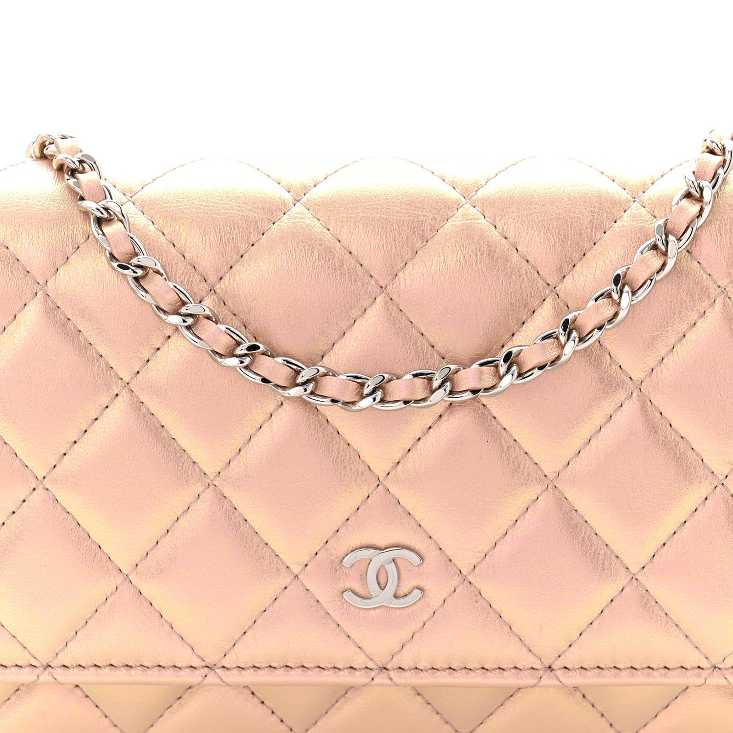 Chanel Iridescent Calfskin Quilted Wallet On Chain WOC Pink 9 of 11