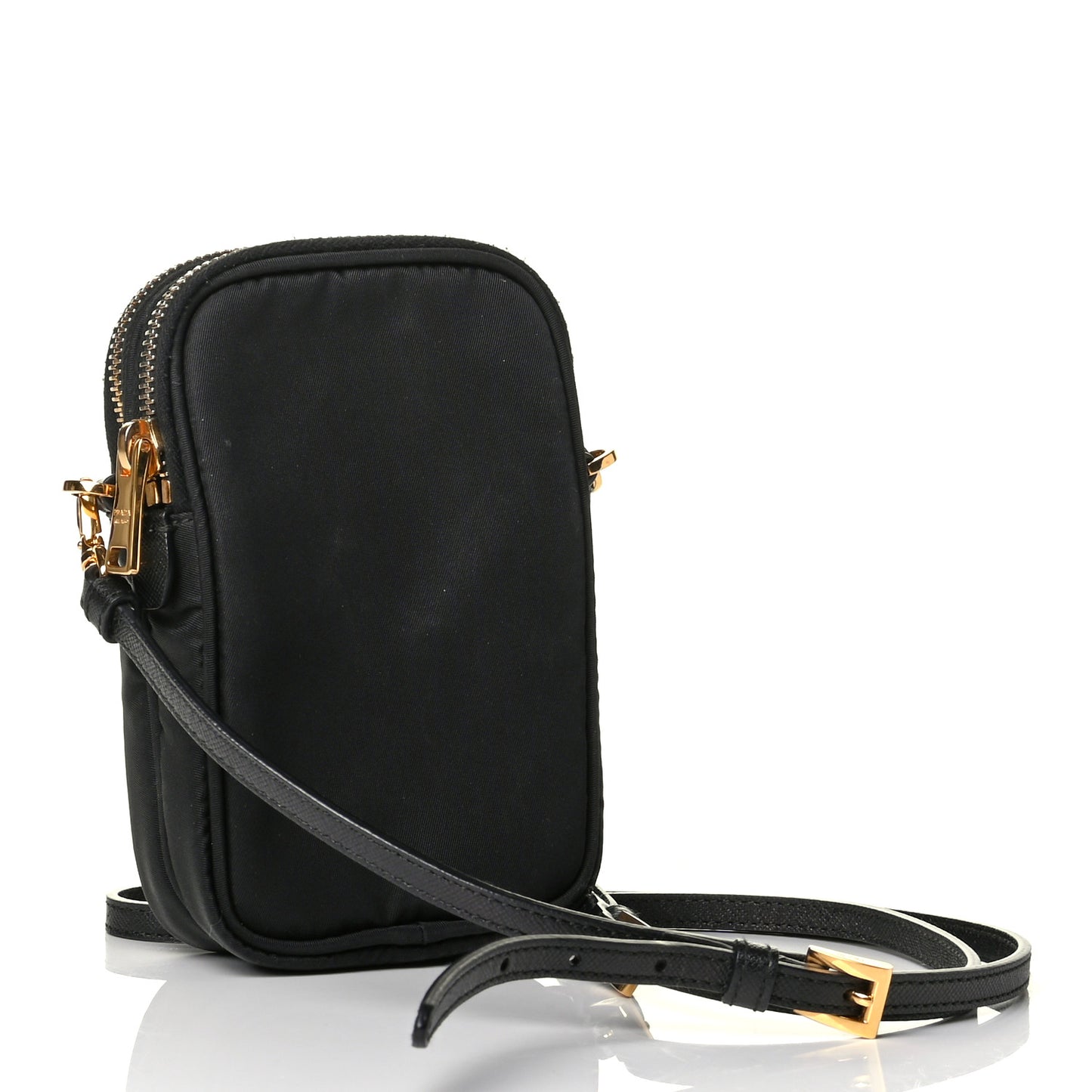 Tessuto Nylon Double Zip Phone Case Crossbody Bag Black