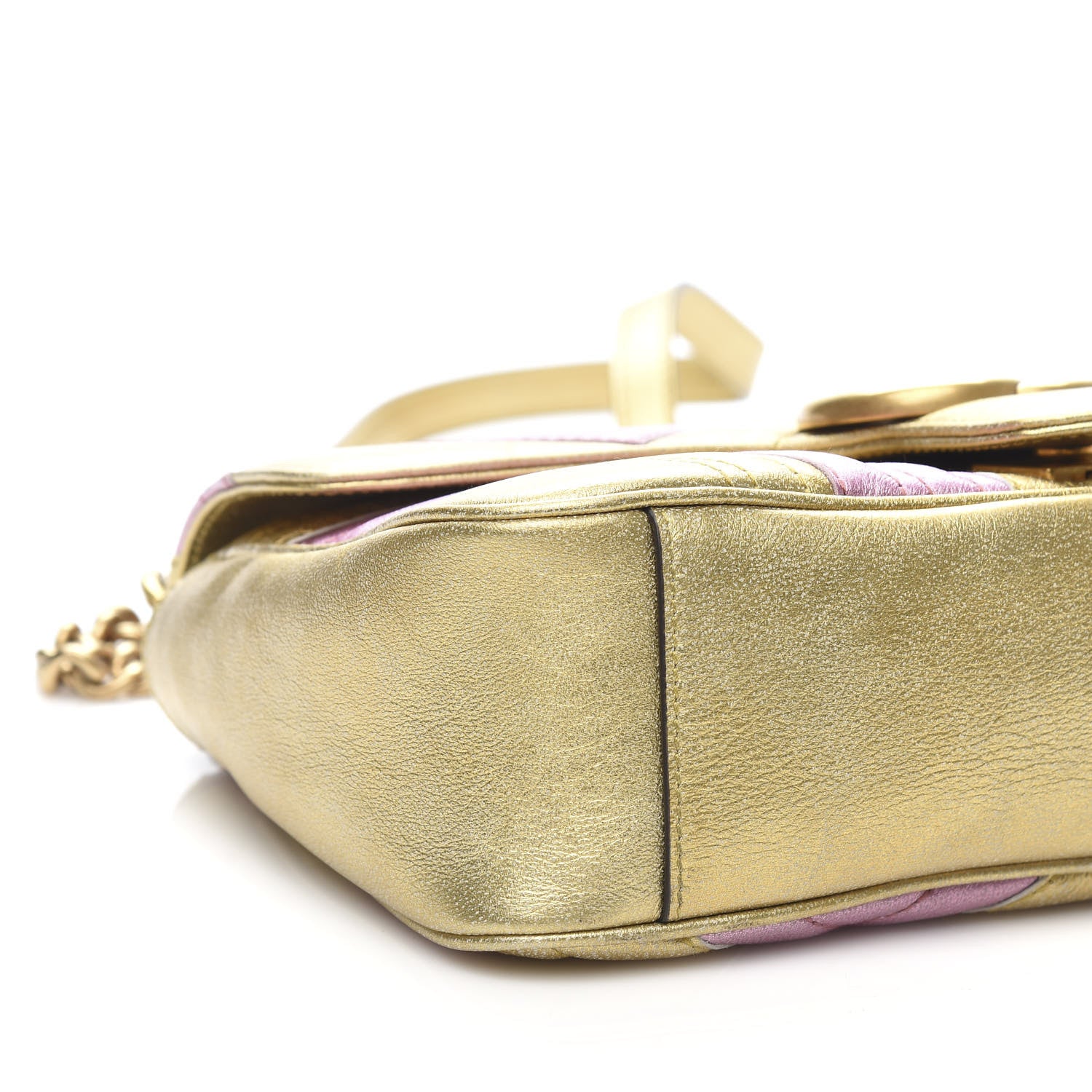 Gucci Metallic Calfskin Matelasse Small GG Marmont Shoulder Bag Gold Pink 8 of 11