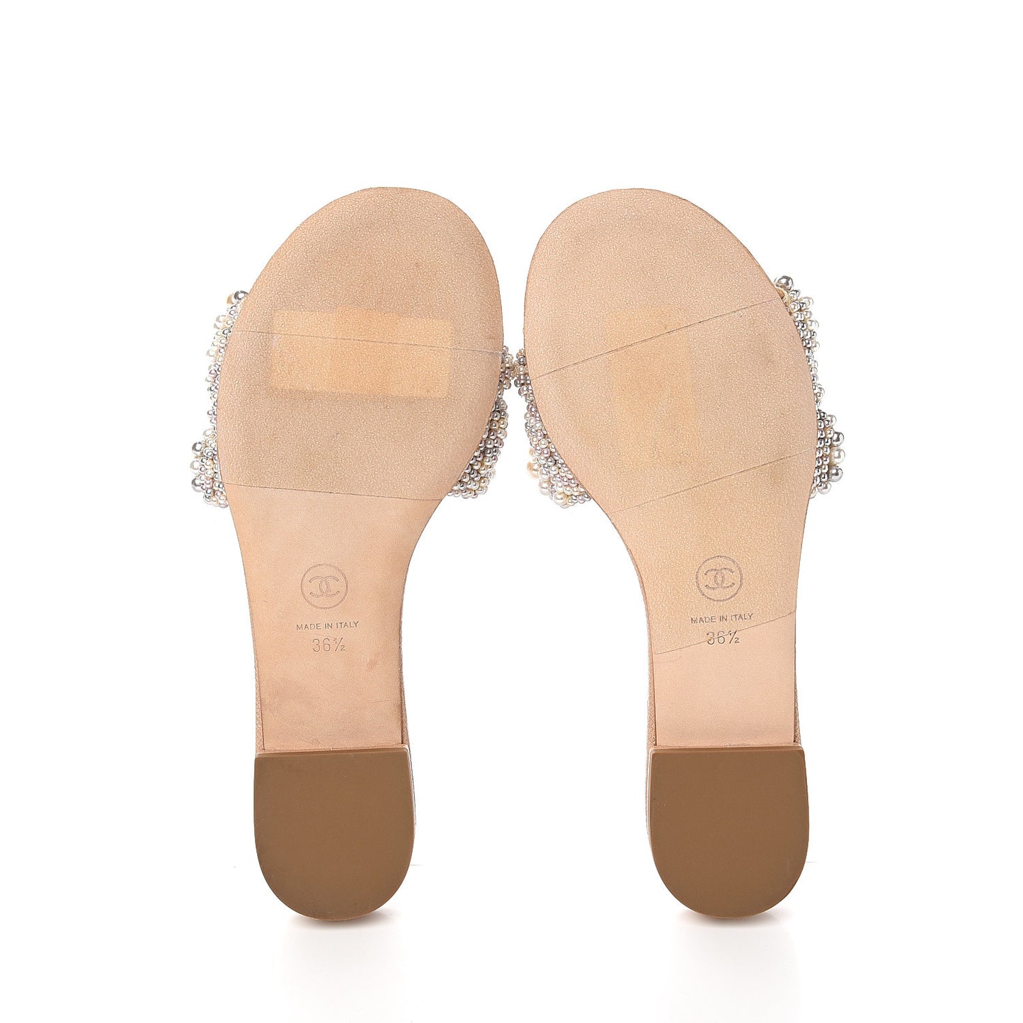 Fantasy Calfskin Pearl Cord CC Mules 36.5 Ivory Grey