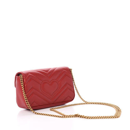 Gucci Calfskin Matelasse Super Mini GG Marmont Shoulder Bag Hibiscus Red 3 of 11