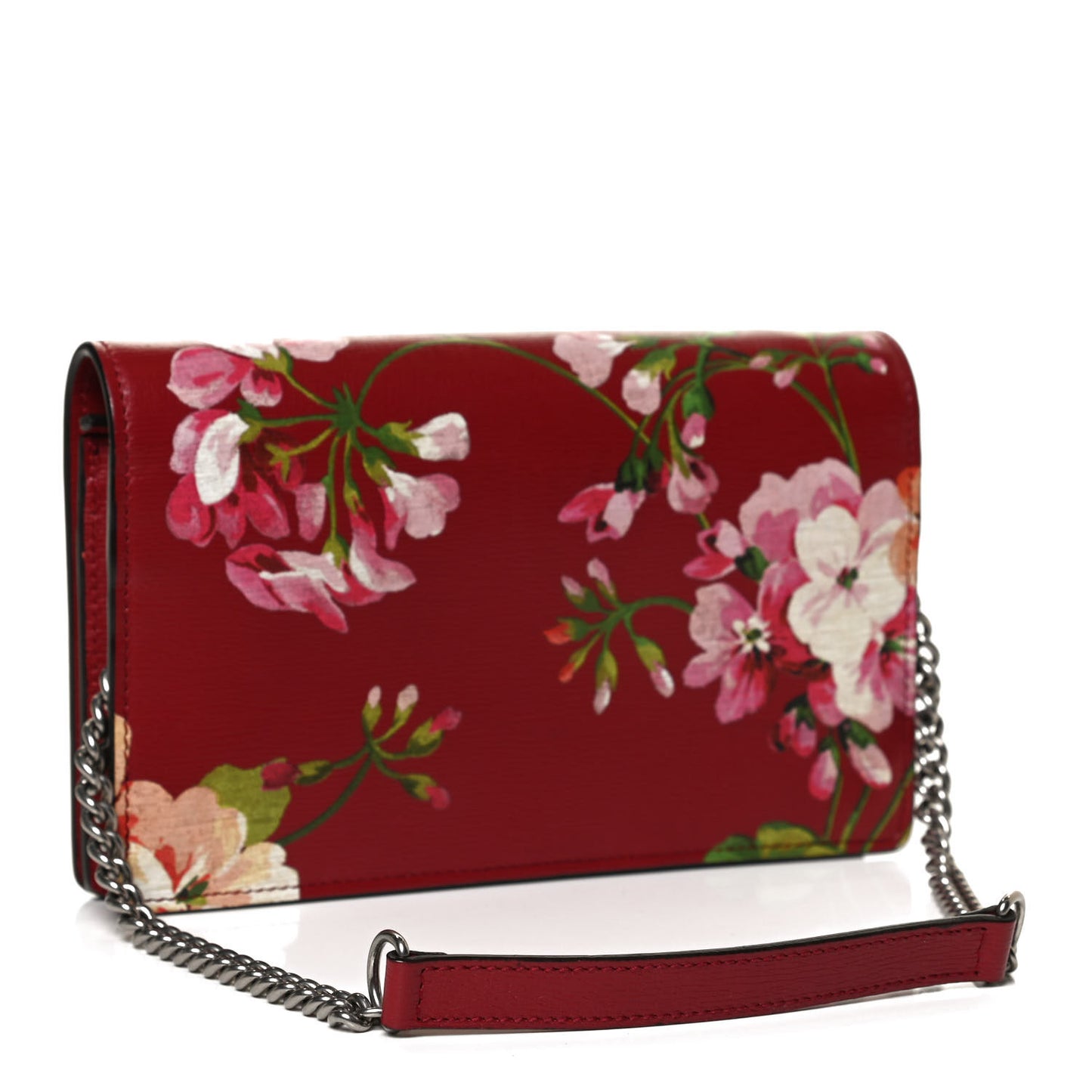 Calfskin Blooms Print Chain Wallet Romantic Cherry Multicolor
