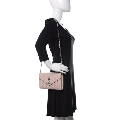 Saint Laurent Grain De Poudre Matelasse Chevron Monogram Chain Wallet Nude Powder 2 of 10