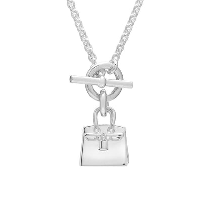 Hermes Sterling Silver Birkin Amulette Pendant Necklace 4 of 6