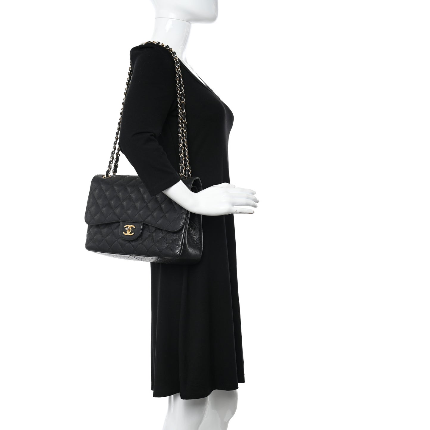 Caviar Quilted Jumbo Double Flap Black