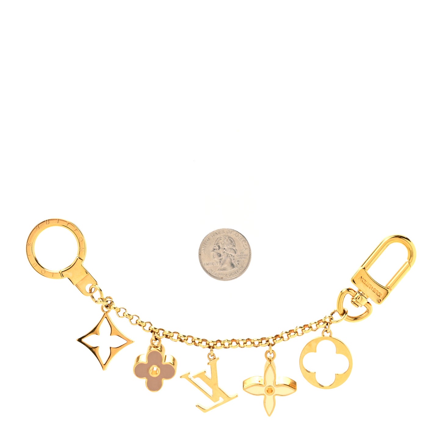 Brass Enamel Fleur De Monogram Bag Charm Chain Gold