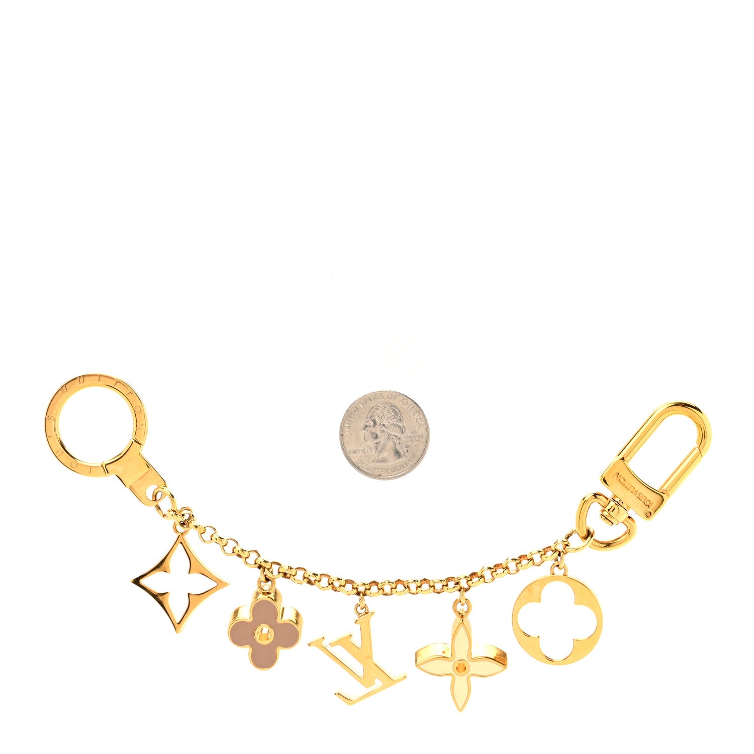 Louis Vuitton Brass Enamel Fleur De Monogram Bag Charm Chain Gold 2 of 4