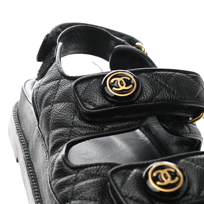 Chanel Grained Calfskin Velcro Dad Sandals 38 Black 8 of 10