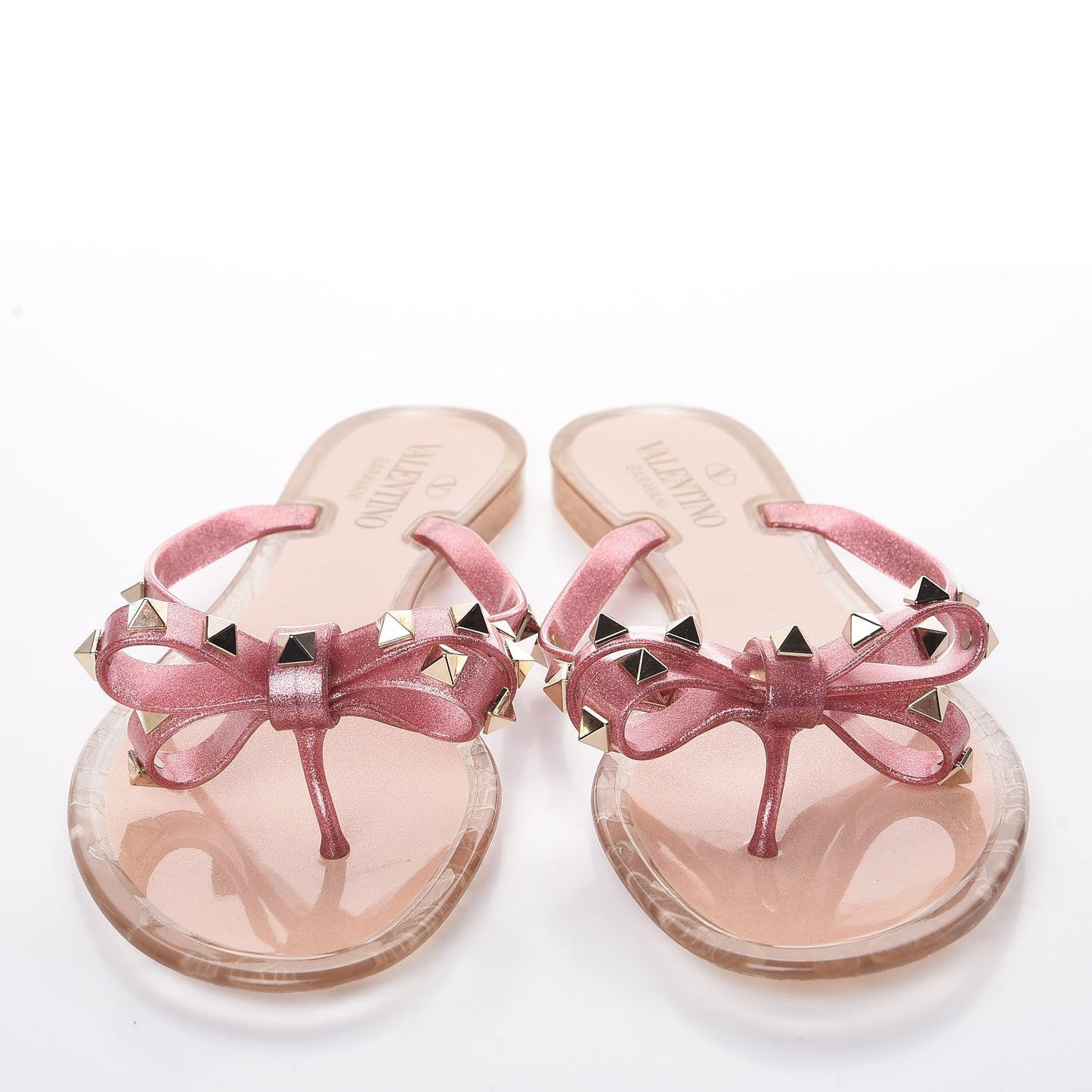 PVC Jelly Glitter Rockstud Bow Thong Sandals 38 Pink