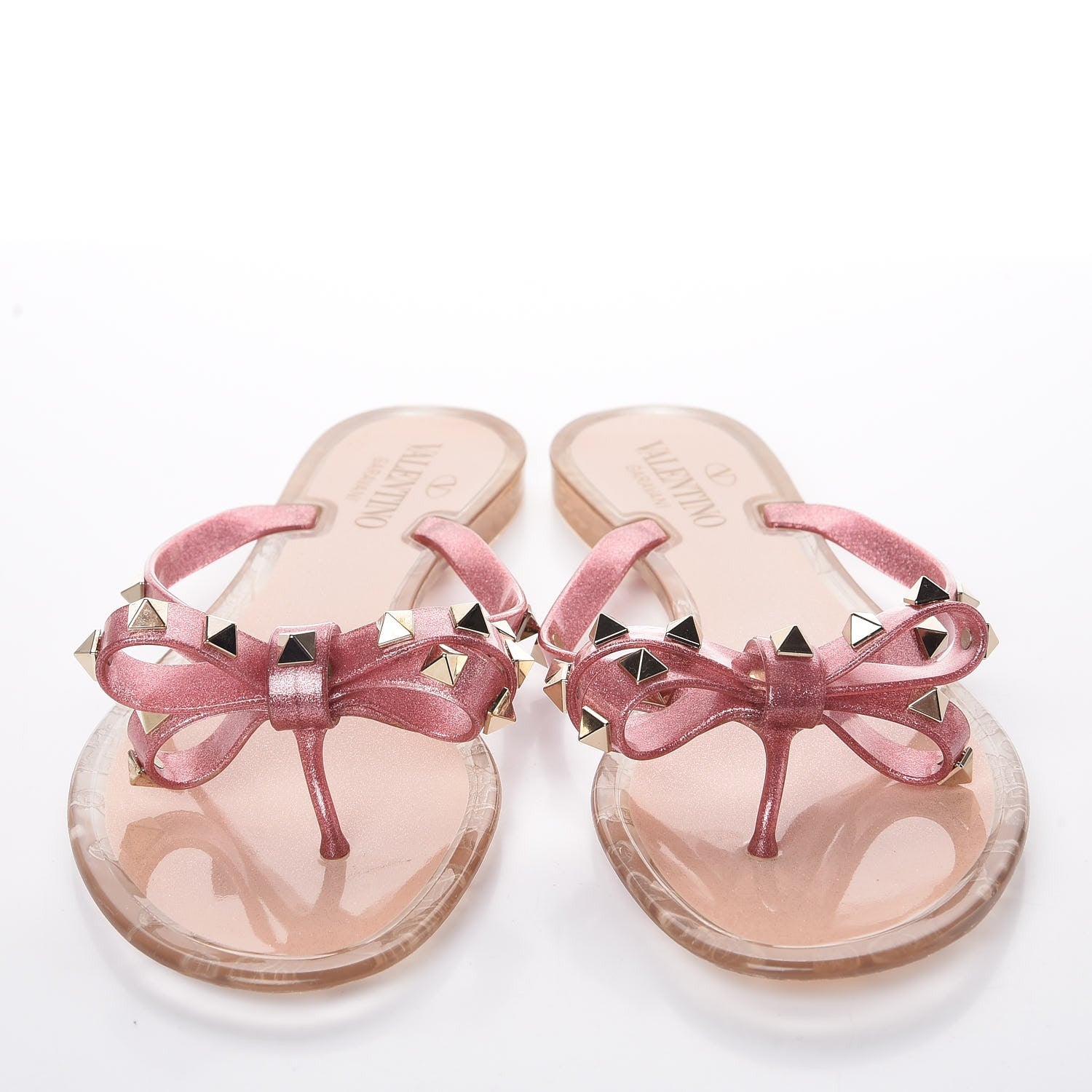 Valentino Garavani PVC Jelly Glitter Rockstud Bow Thong Sandals 38 Pink 2 of 9