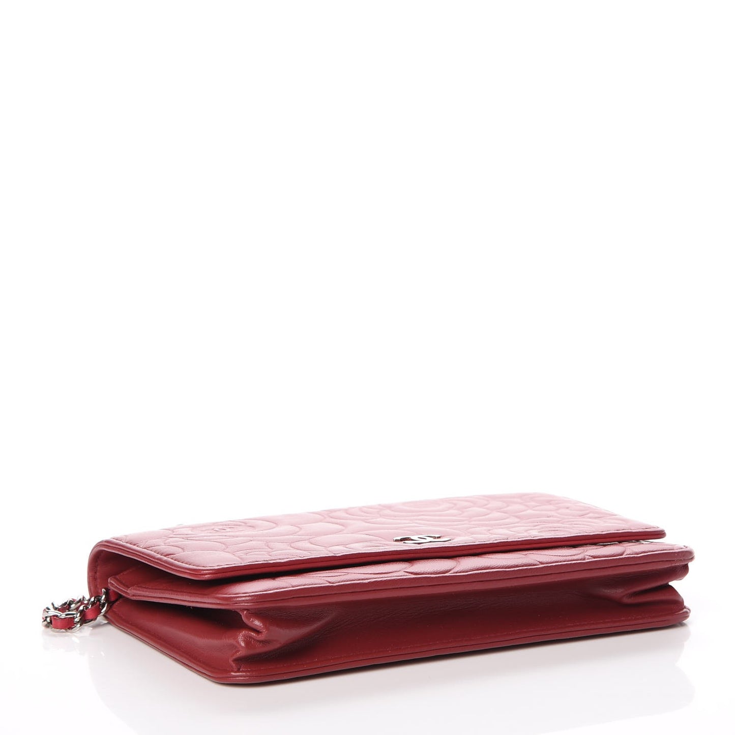 Lambskin Camellia Embossed Wallet On Chain WOC Red