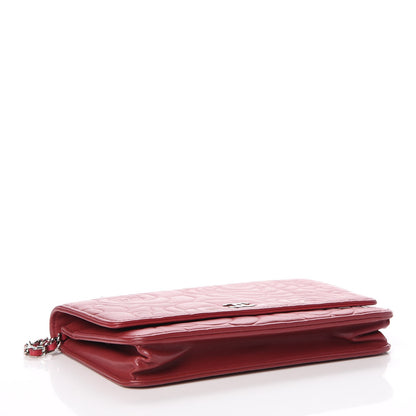 Chanel Lambskin Camellia Embossed Wallet On Chain WOC Red 4 of 14