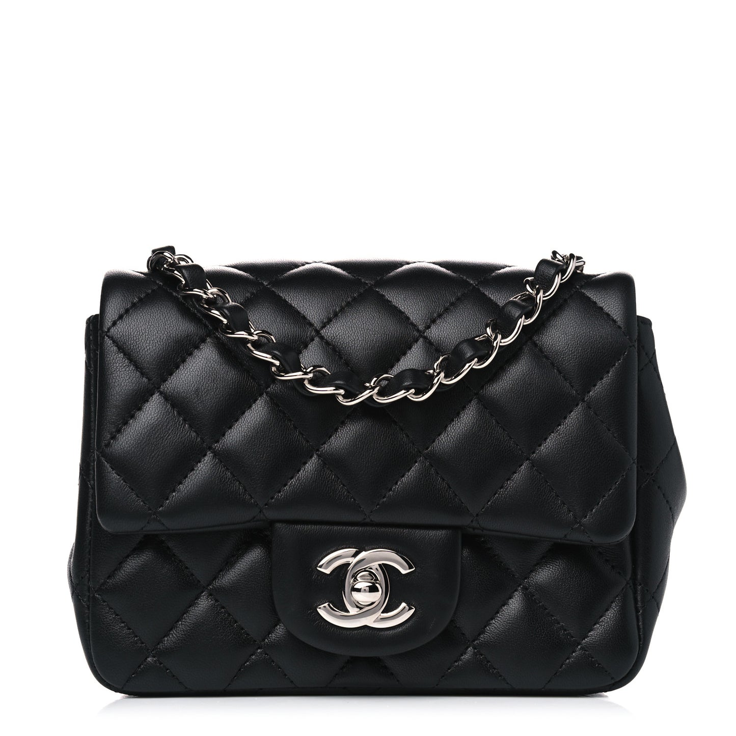Lambskin Quilted Mini Square Flap Black