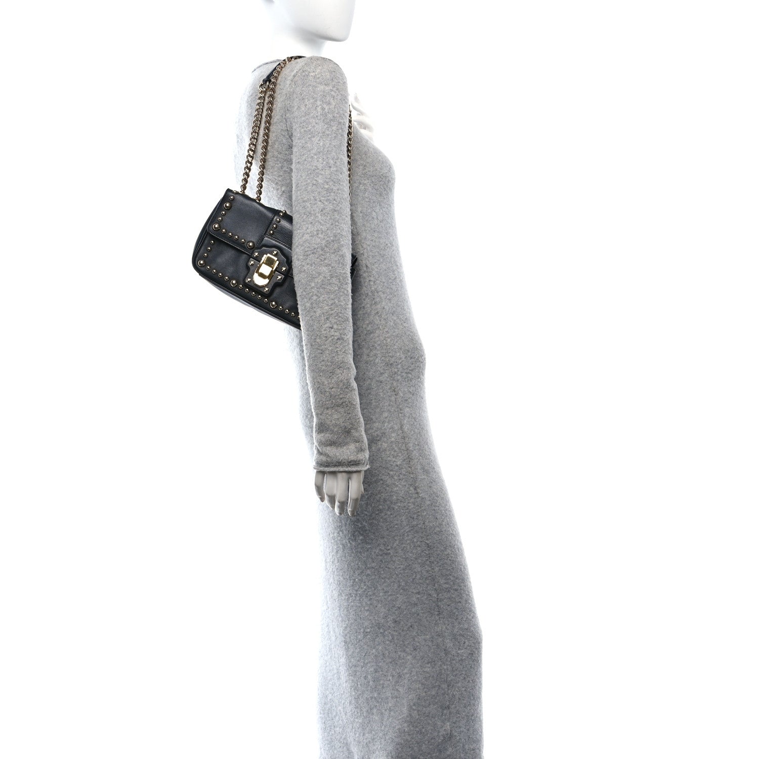 Dolce & Gabbana Calfskin Lucia Studded Chain Shoulder Bag Black 2 of 9