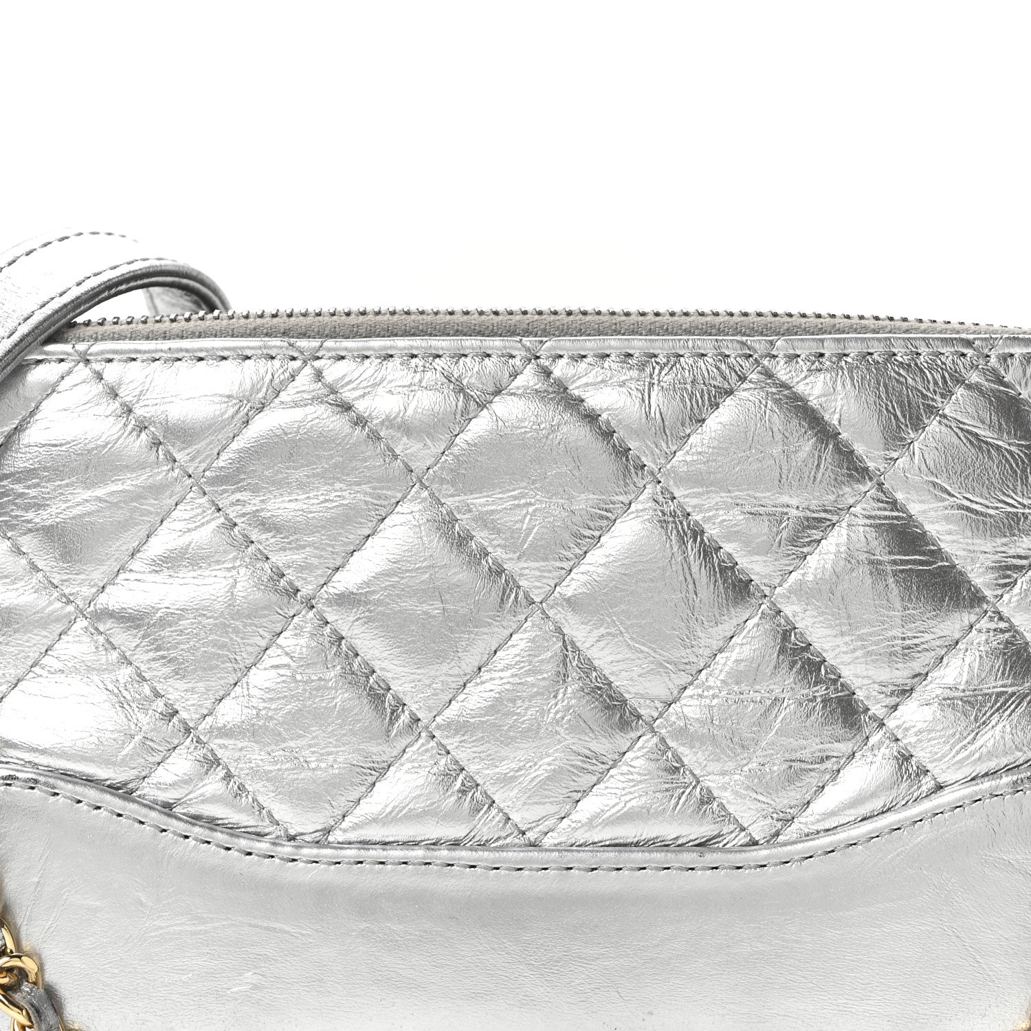 Chanel Metallic Lambskin Calfskin Quilted Small Gabrielle Clutch With Chain Silver 9 of 11