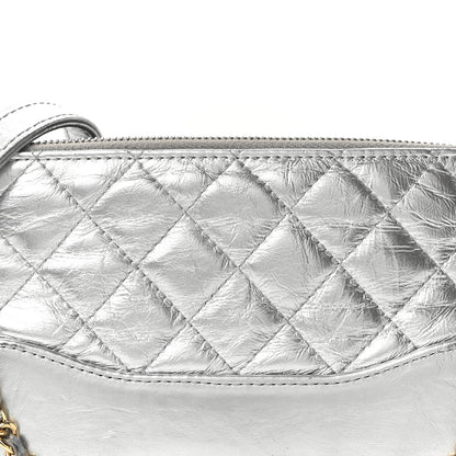 Chanel Metallic Lambskin Calfskin Quilted Small Gabrielle Clutch With Chain Silver 9 of 11
