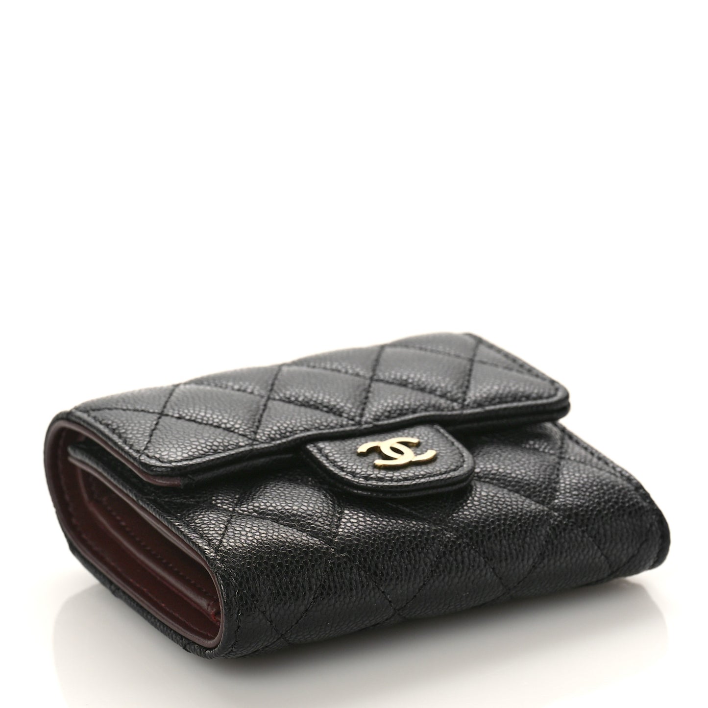 Caviar Quilted Compact Flap Wallet Black