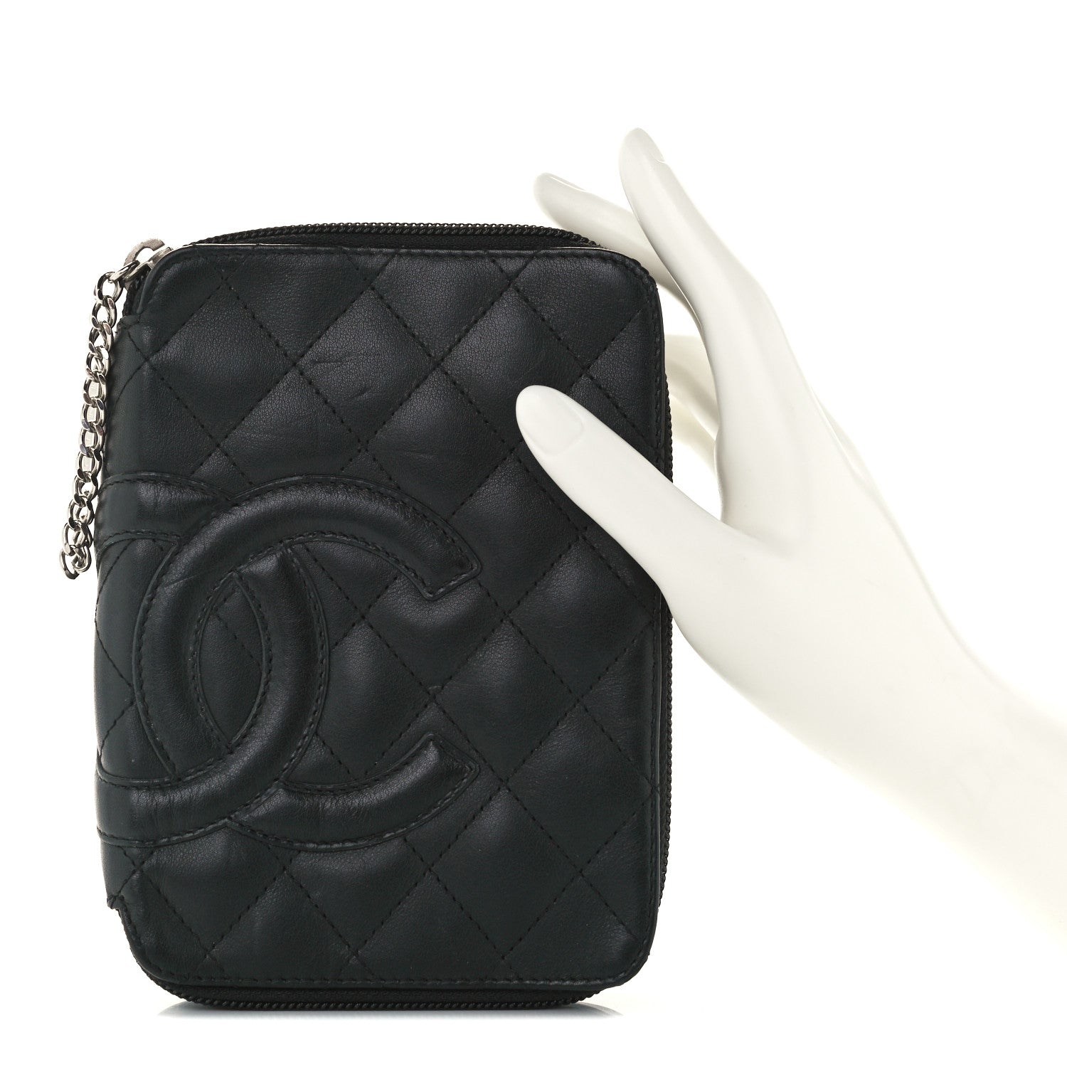 Chanel Calfskin Quilted Cambon Zip Around Cosmetic Pouch Black 2 of 9