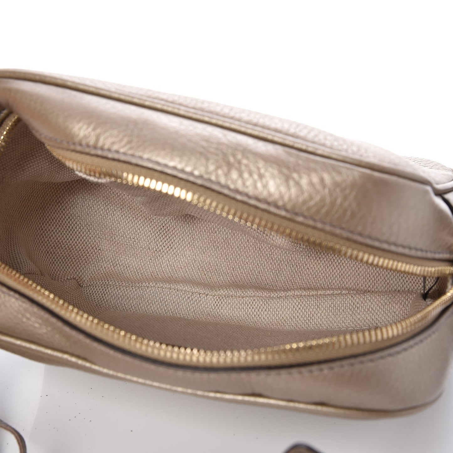 Metallic Pebbled Calfskin Small Soho Disco Bag Golden Beige