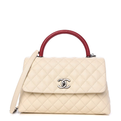 Chanel Caviar Lizard Quilted Small Coco Handle Flap White Red 1 of 9