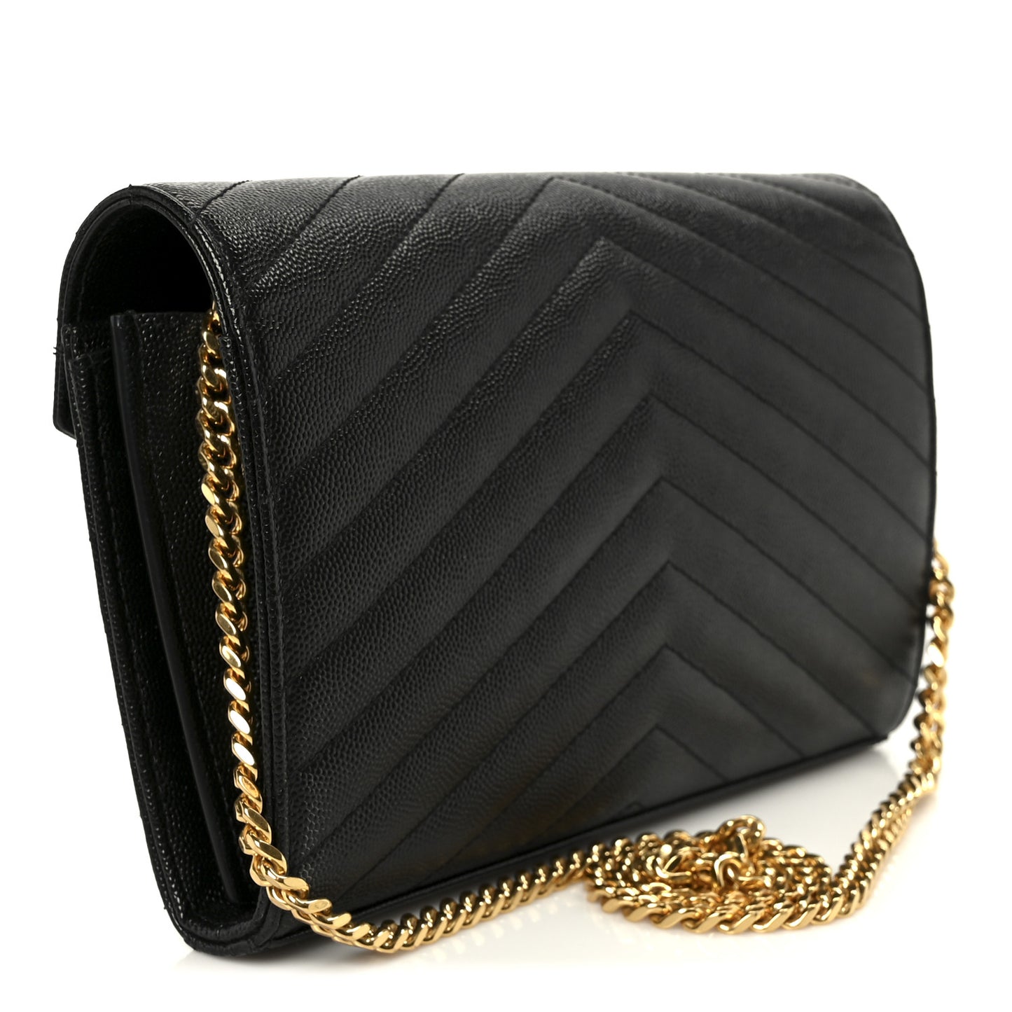 Grain De Poudre Matelasse Chevron Monogram Chain Wallet Black