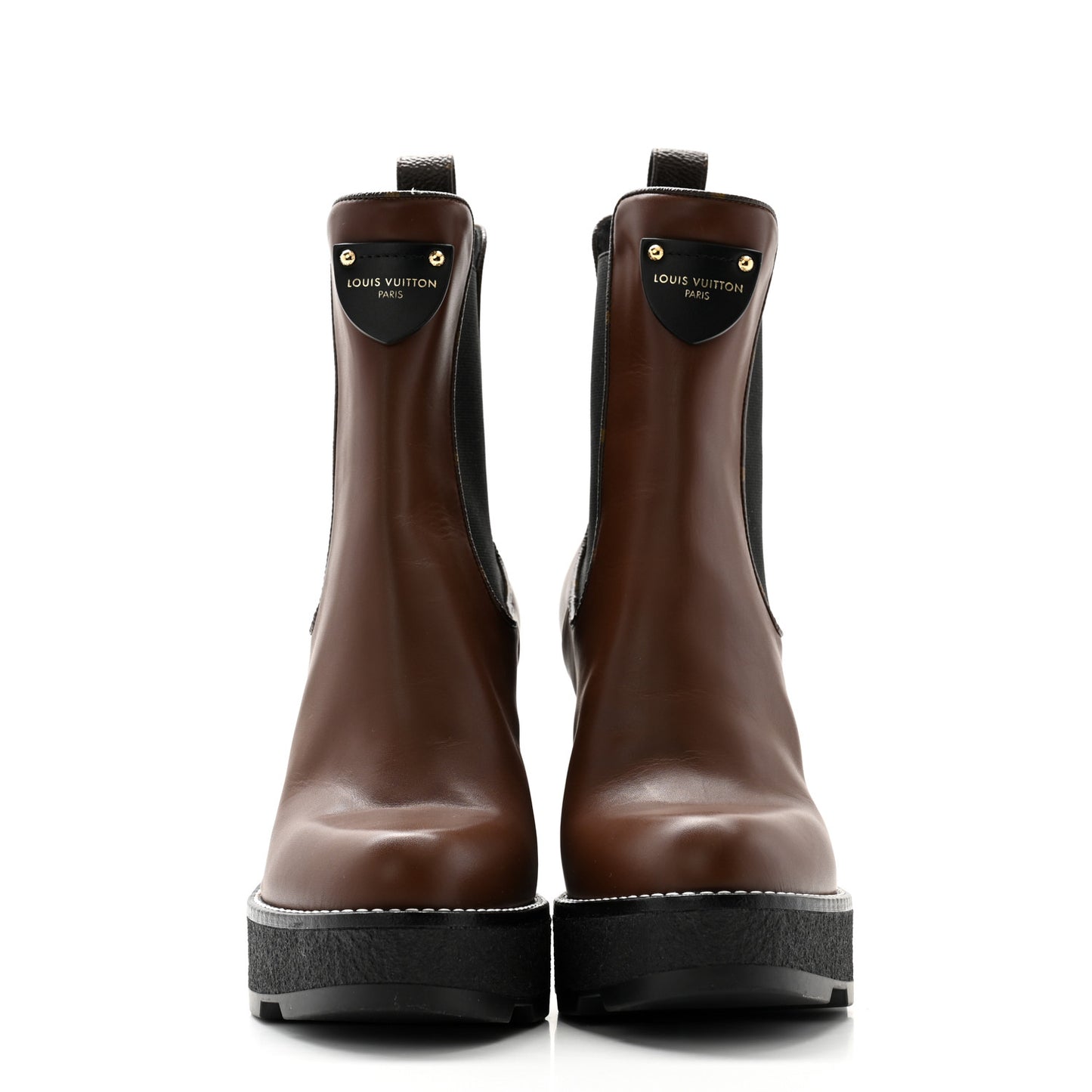Calfskin Monogram LV Beaubourg Platform Ankle Boots 38.5 Marron
