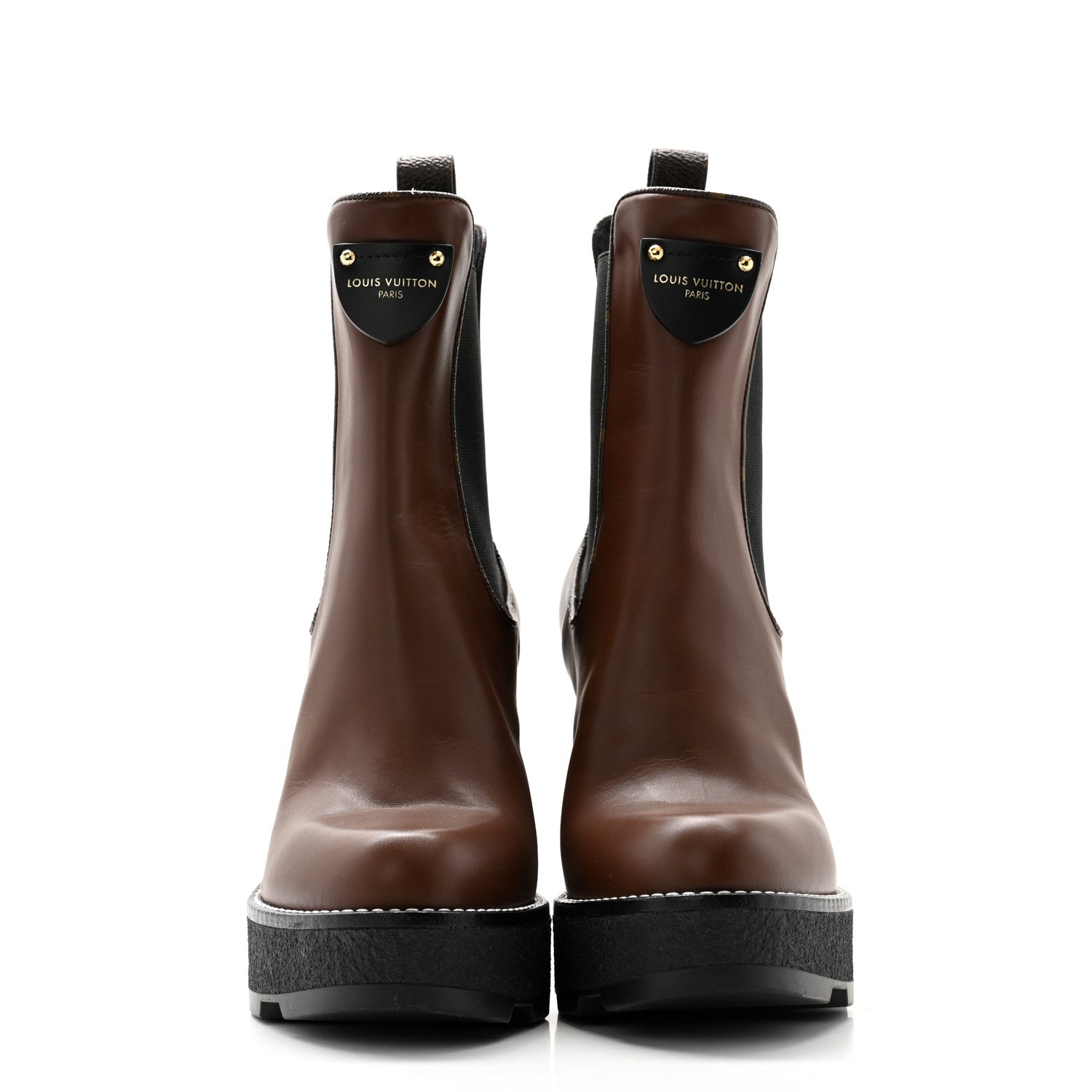 Louis Vuitton Calfskin Monogram LV Beaubourg Platform Ankle Boots 38.5 Marron 2 of 8