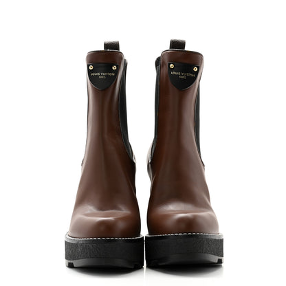 Louis Vuitton Calfskin Monogram LV Beaubourg Platform Ankle Boots 38.5 Marron 2 of 8