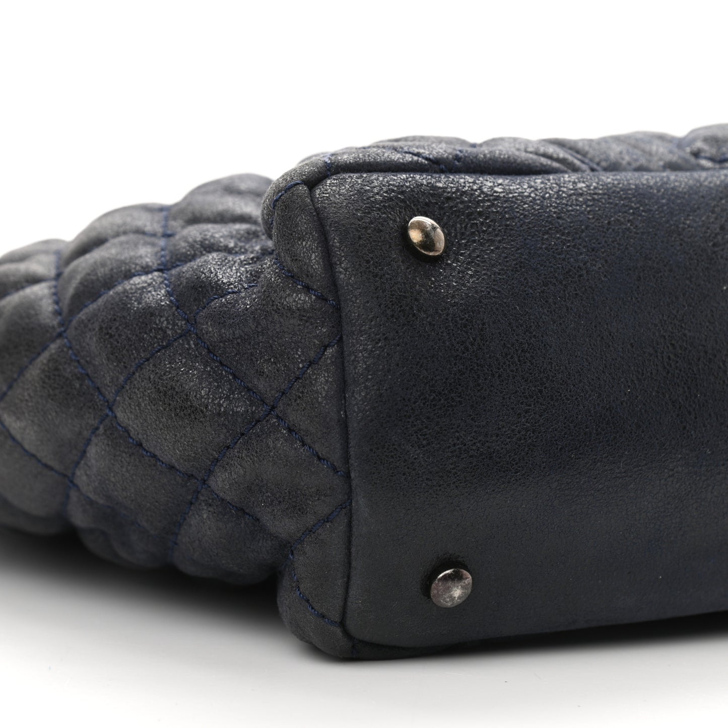 Iridescent Calfskin Quilted Large Gentle Boy Shopping Tote Navy