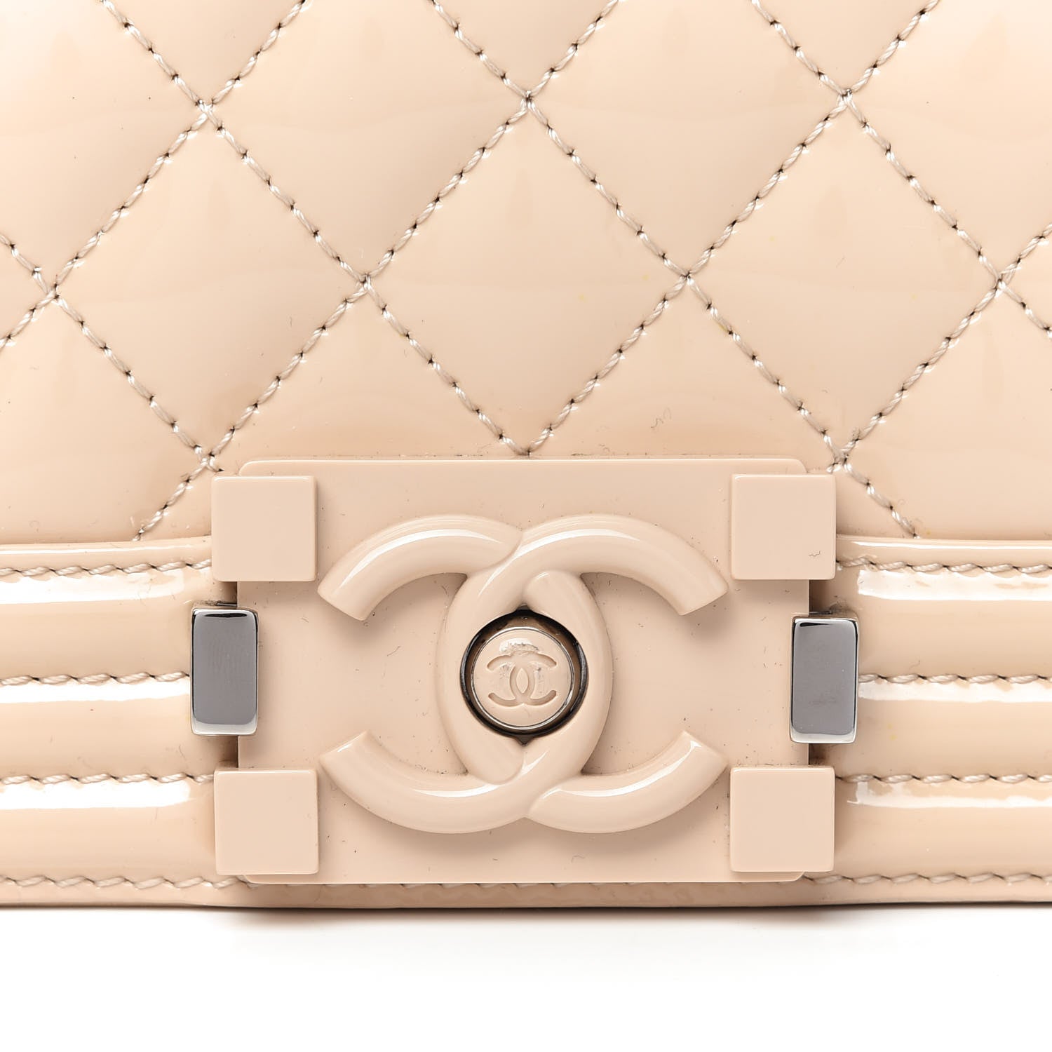 Chanel Patent Calfskin New Medium Boy Flap Plexiglass Beige 11 of 11