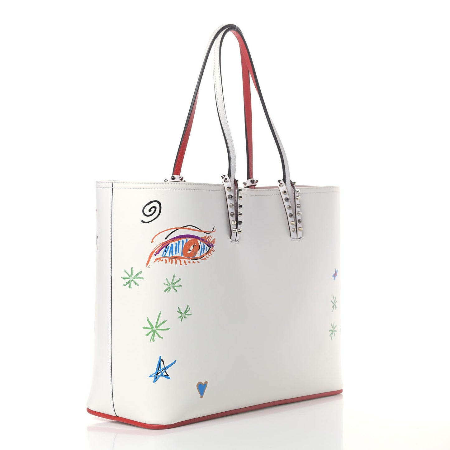 Calfskin Spikes Loubitag East West Cabata Tote White