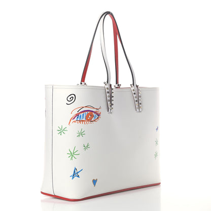Christian Louboutin Calfskin Spikes Loubitag East West Cabata Tote White 3 of 8