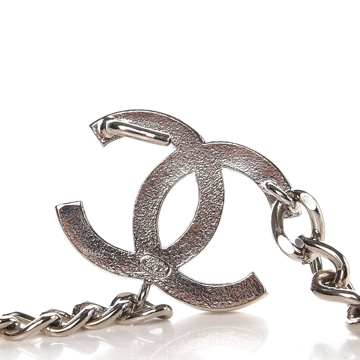 Enamel CC Chain Belt Black Silver