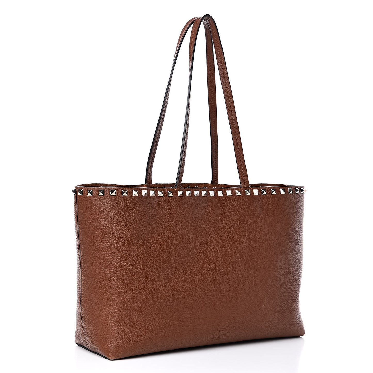 Grained Calfskin Small Rockstud Shoulder Tote Bright Cognac