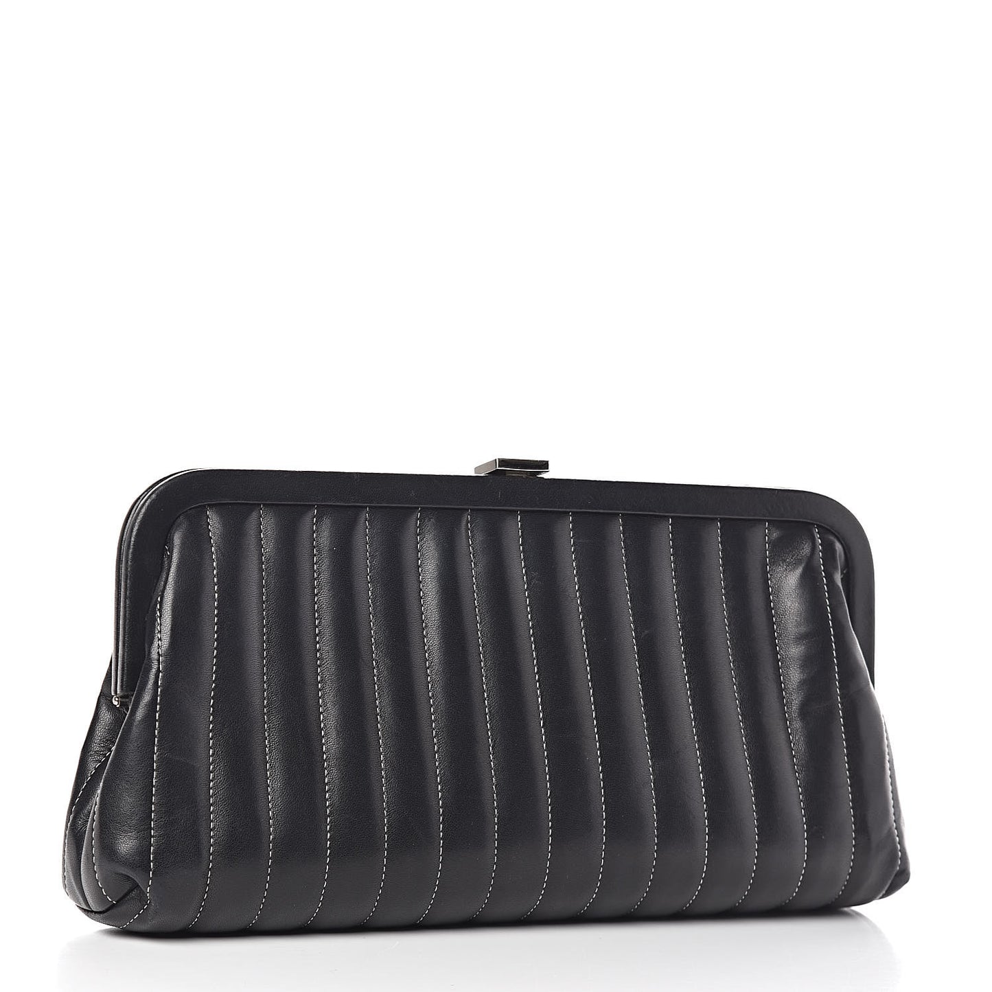 Lambskin Vertical Quilted Mademoiselle Clutch Black