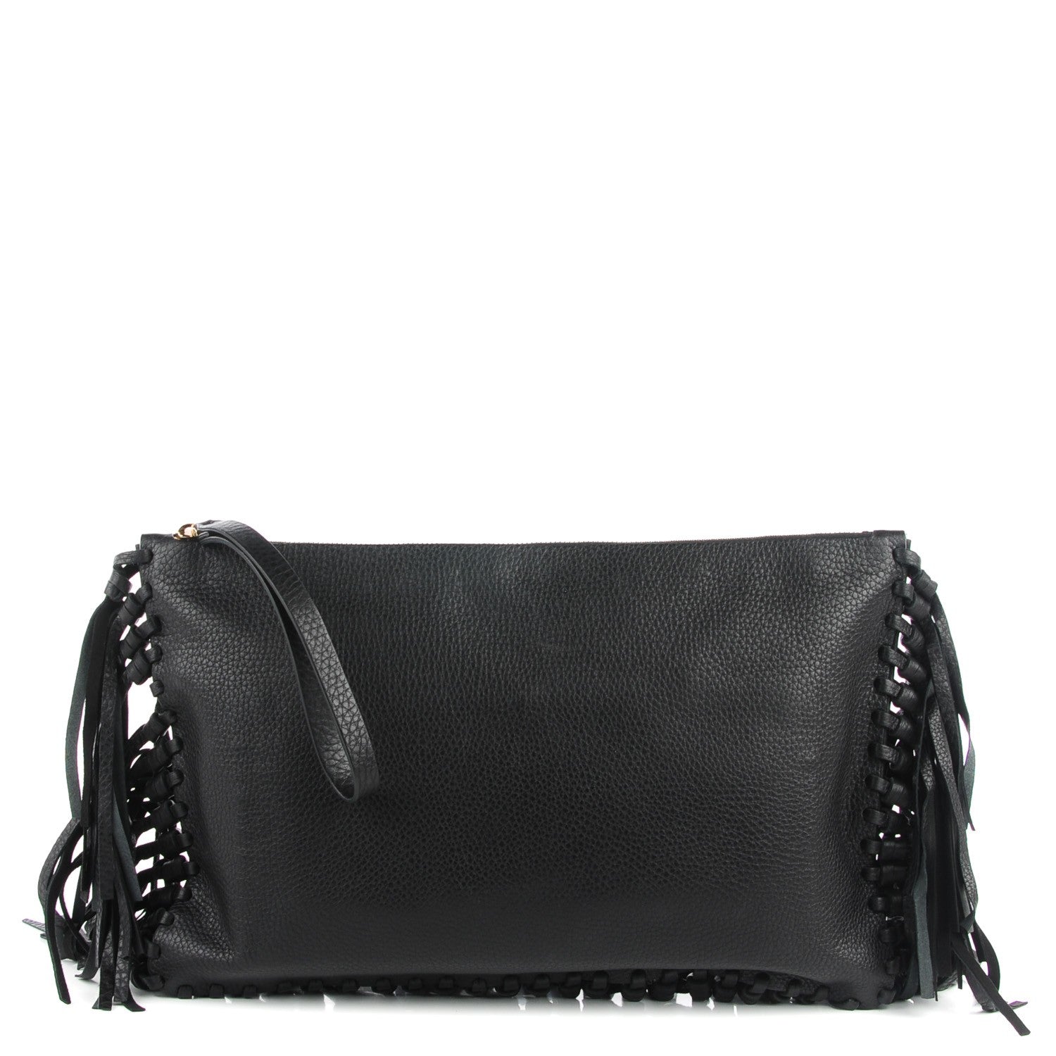 Valentino Garavani Grained Calfskin Rockee Fringe Clutch Black 1 of 8