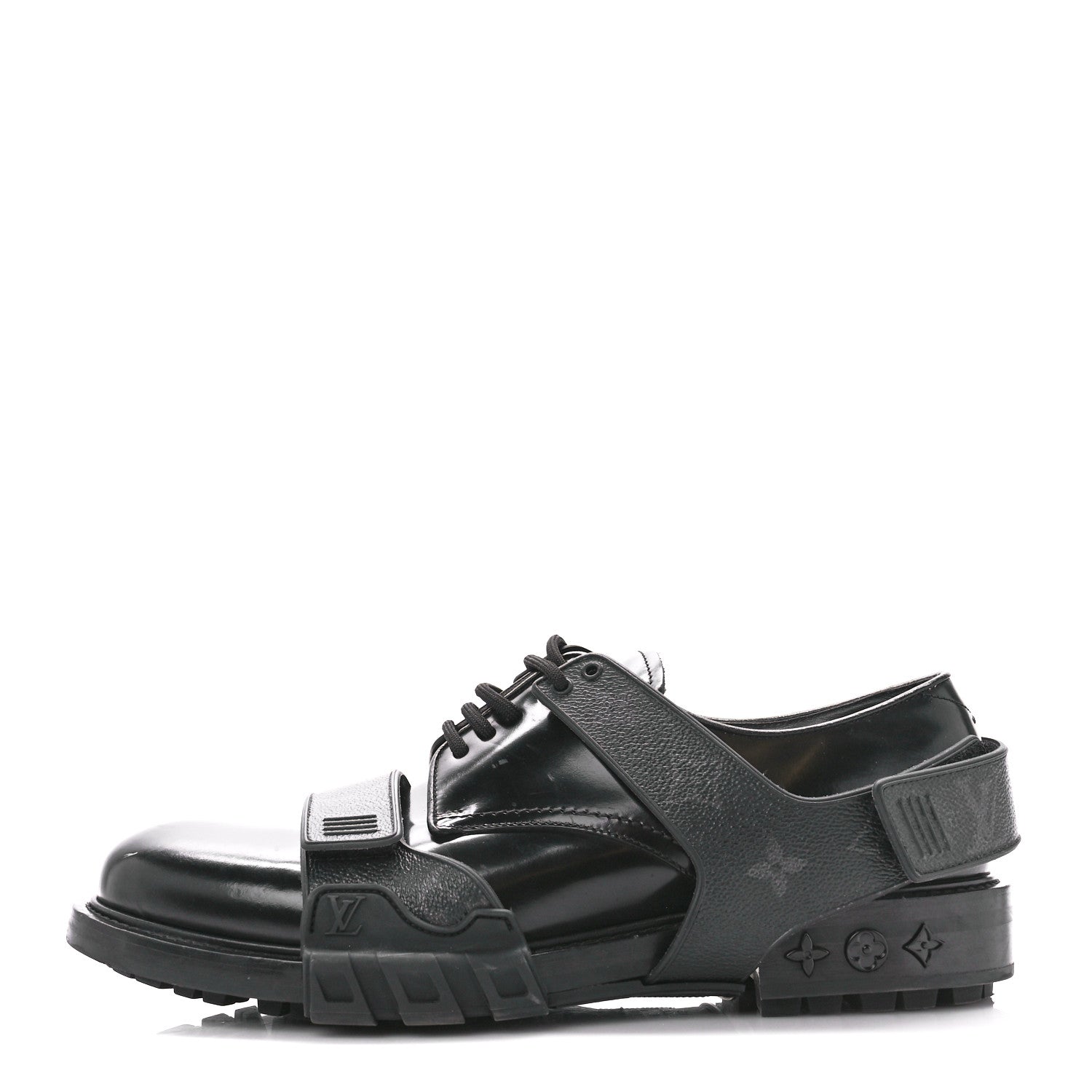 Louis Vuitton Monogram Eclipse Calfskin Mens Derby LV Derby Harness Shoes 8.5 Black 1 of 10