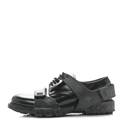 Louis Vuitton Monogram Eclipse Calfskin Mens Derby LV Derby Harness Shoes 8.5 Black 1 of 10