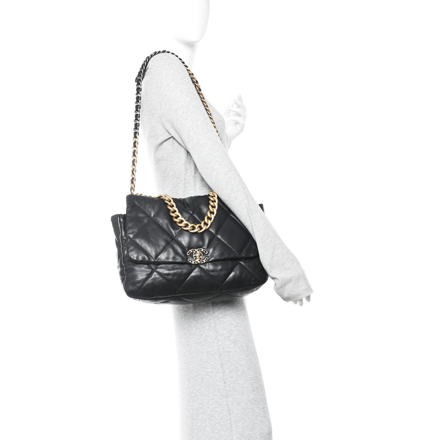 Chanel Goatskin Quilted Maxi Chanel 19 Flap Black 2 of 10