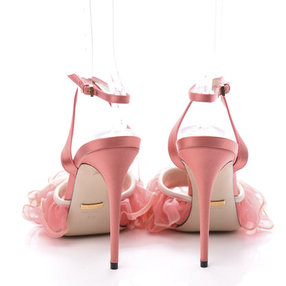 Gucci Tulle Ruffle High Heel Slingback Sandals 38 Peach White 8 of 11