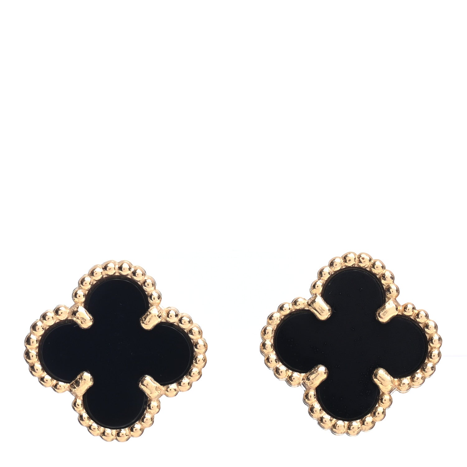 Van Cleef & Arpels 18K Yellow Gold Black Onyx Sweet Alhambra Earrings 1 of 5