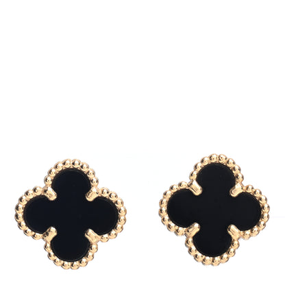 Van Cleef & Arpels 18K Yellow Gold Black Onyx Sweet Alhambra Earrings 1 of 5