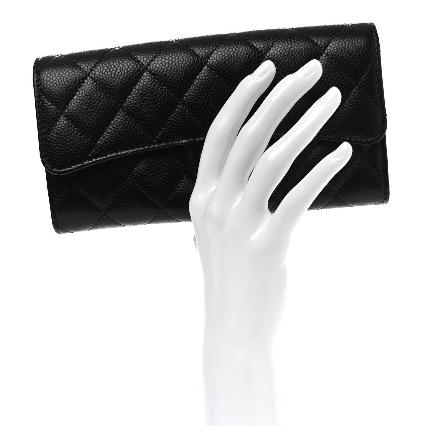 Caviar Quilted Large Gusset Flap Wallet Black