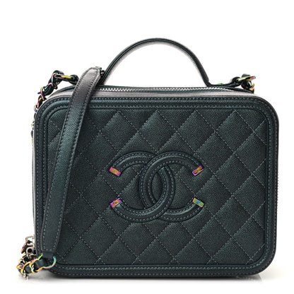 Chanel Iridescent Caviar Quilted Medium CC Filigree Vanity Case Dark Turquoise 1 of 10